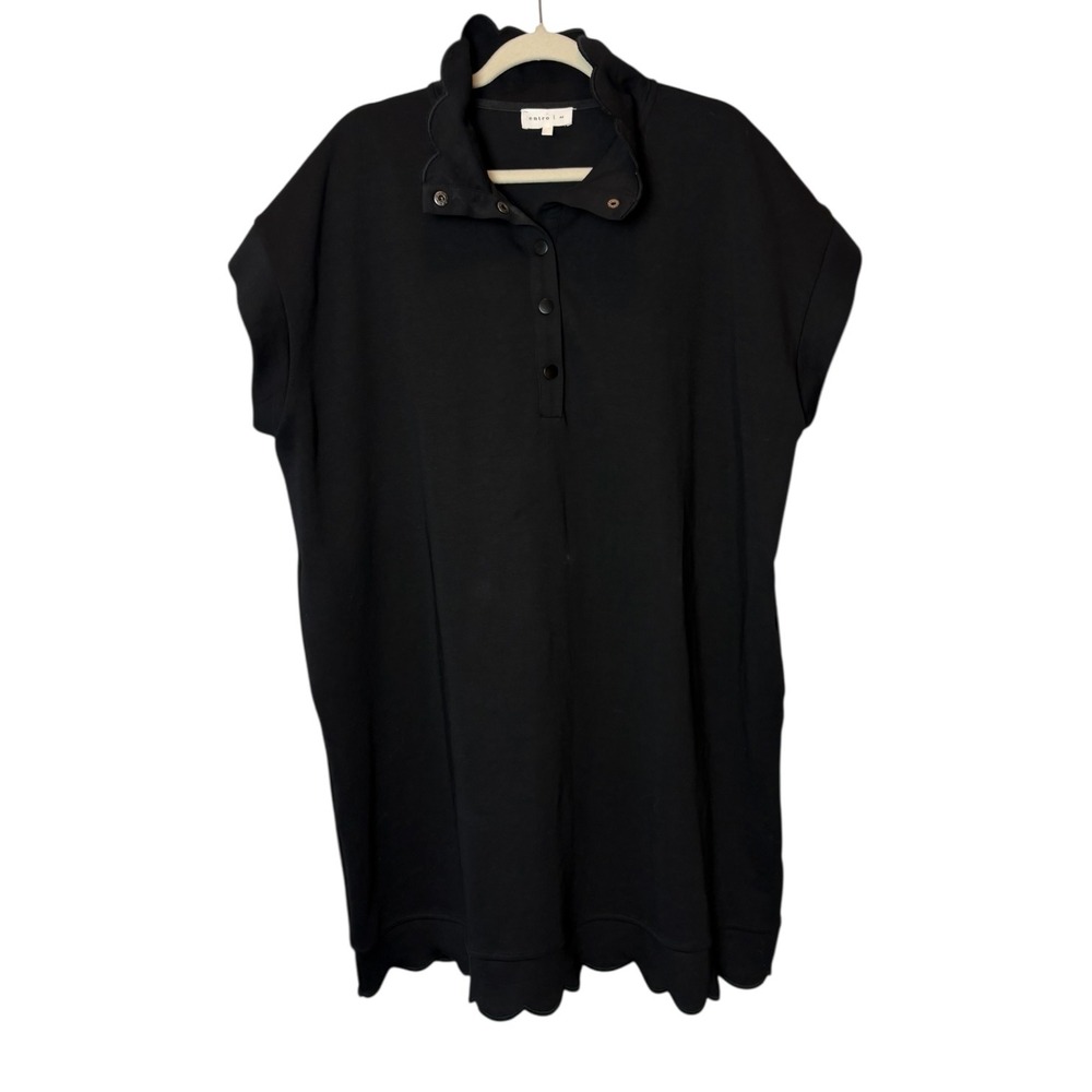 Entro Scalloped Hem Mini Dress Black Collared Short Sleeve Sweatshirt Plus Sz 2X - Picture 3 of 8